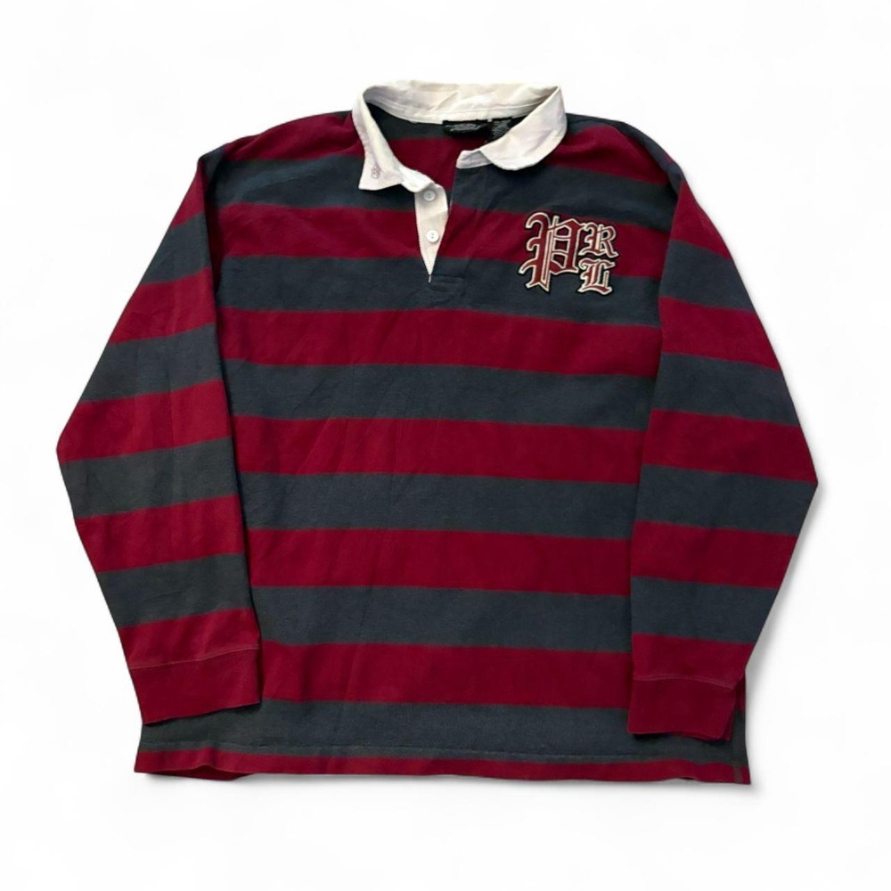 Vintage Polo Jeans Co Ralph Lauren Striped Rugby Shirt Mens XXL Y2K Red Grey